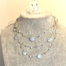 Glass bead necklace & post earring set 46cm silver tone wire metal chain boxed