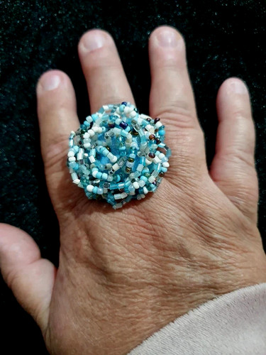 Floral beaded stretch - , ring