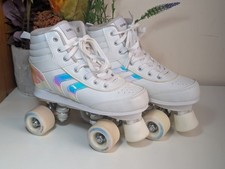 Oxelo Quad 100 Roller Skates White Holographic UK Size 4 Decathlon