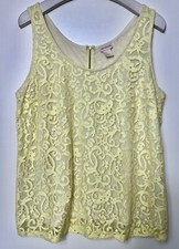 H&M Conscious Collection Organic Cotton Blend Yellow Lace Top Size M UK 12 14