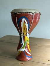 Ceramic Hand Crafted Djembe Drum, Rope, Leather Covered Goblet West Africa 21cm