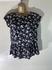 Womens BHS Uk 10 Black Mix Floral Short Sleeve Round Neck Casual Blouse Shirt