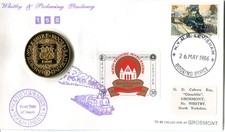 1986 North York Moors Whitby & Pickering Railway 150th ann. medallion f.d.c. CoA