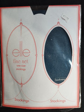 vintage elle fishnet nylon stockings french navy one size