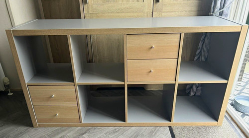 Ikea grey wood storage unit - wood,