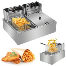 20L Commercial Electric Deep Fryer Fat Chip Twin Dual Tank Stainless Steel 2500W