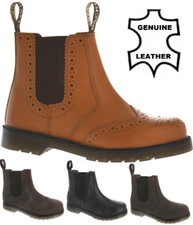 MENS SLIP PULL ON WORK CHELSEA DEALER GUSSET LEATHER  BROGUE ANKLE  BOOTS UK SZ