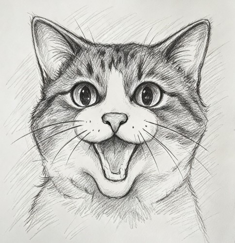 Cartoon drawing cat print - drawing,