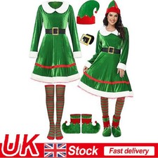 UK Womens Elf Cosplay Costume Set Christmas Party Xmas Santa Fancy Dress Outfits