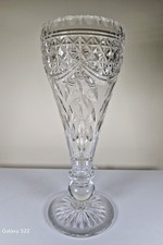 Large 26.5cm Stuart  Crystal Vase – Elegant Diamond & Leaf Design, Signed "S"