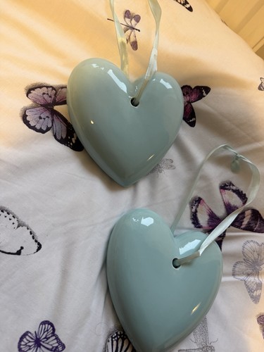 Duck egg blue heart hanging - 2x,