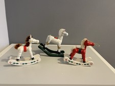 Three Vintage Wooden Painted Rocking Horse Tree Decorations. With Hanging Loops