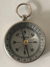 Vintage Silver Coloured Metal Pocket Compass 