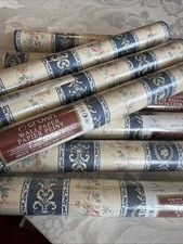 Vintage Crown Wallpaper 10 Rolls Unopened. Blue Stripe with Floral Design. 1990s