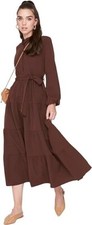 Trendyol Maxi Dress Women's Relaxed Fit Woven Modest Dress Dark Brown Size 10 UK