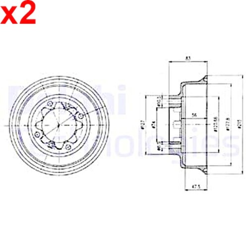 Delphi brake drum - 2x, for