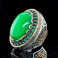 Man Green Jade Stone Silver