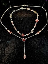 Vintage Silver-tone Bracelet (20cm) & Necklace  (36cm) With Rose Accents.. J5