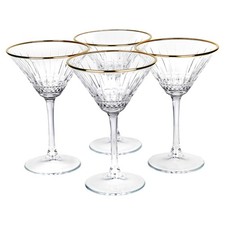 220ml Pasabahce Long Stemmed Martini Drinking Glasses with Gold Rim - Set of 4/8