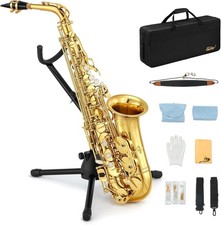 Eastar AS-Ⅱ Student Alto Saxophone E Flat Beginner Sax Full Kit, Golden Lacquer