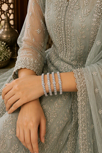 Silver tone round bangle - silver,