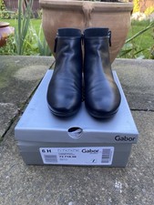 Gabor Briano Very Dark Soft Navy Leather Ankle Boot UK6H Fit Side Zip Suede Trim