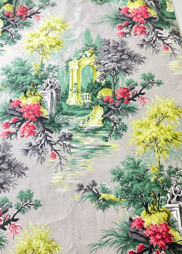 Vintage 50s barkcloth - vintage, rococo