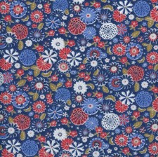 Textiles français JAPANESE FLORAL fabric 100% Cotton - per half metre (Blue)