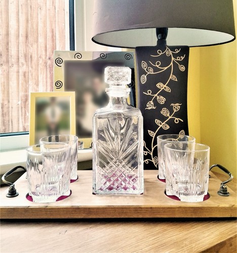 Glass decanter set wooden - 4, set,