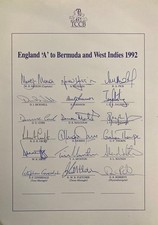 Cricket - England 'A' team, fully signed team sheet 1992 tour to West Indies