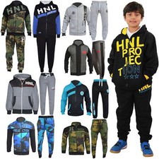 Kids Girls Boys Tracksuit HNL Hooded Top Bottom Workout Sportswear Jogging Suits
