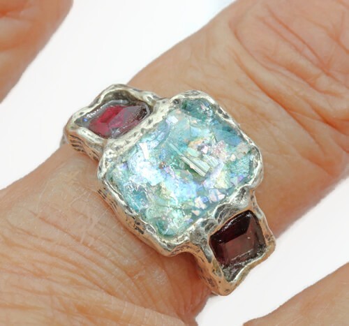 Roman glass ring silver - roman,