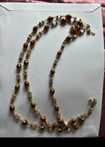 Gold tone beaded glass - beaded,