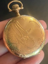 ANTIQUE ELGIN POCKET WATCH ART DECO KEYSTONE CASE J.BOSS 14K GOLD FILLED FLORAL