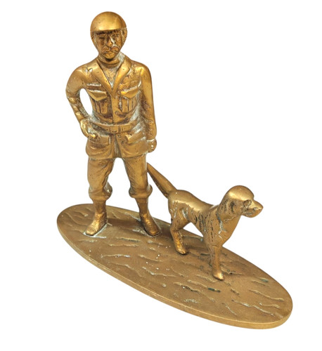 Brass farmer and dog - brass, hunting