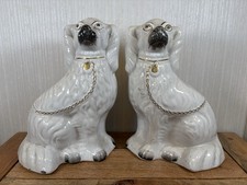 Pair Of Antique Ceramic Press Moulded Staffordshire Spaniel Wally Dogs 10" Tall