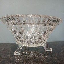 Vintage Large Heavy  Cut Glass Footed Fruit Bowl Salad Decorative 