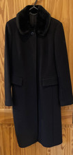 Jigsaw Women's Black  Wool Coat With Faux Fur Collar  UK 8 / EU 36.Very Good Con