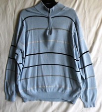 Men's Wolsey Henley Jumper, Size XXL, Blue with navy, white stripe pattern, Used