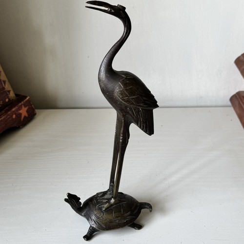 Japanese bronze heron - bronze,