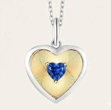 18CT GOLD PLATED SOLID SILVER 925 TRENDY NEW CLASSY PENDANT HEART SAPPHIRE WOMEN