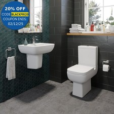 Bathroom Cloakroom Suite Toilet Close Coupled WC Basin Sink Semi Pedestal White