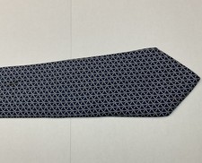 HERMES Neck Tie Blue Ring Pattern 100% Silk Made In France 7729