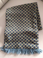 Vintage TOOTAL Men’s Tricel Wool Lined Fringed Scarf Airforce Blue & Gold Print