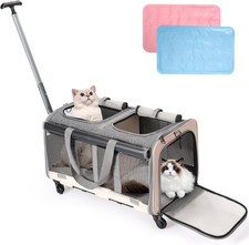 Double-Compartment Rolling Cat Carrier with Wheels, 2 Cats Foldable FOR AUCTION