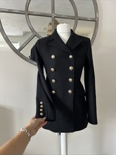 Zara Coat Manteco Military Black Wool Blend Jacket Coat Small Uk 8 10