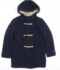 Zara Girls Blue 11-12Y Wool Blend Hooded Duffle Coat Winter Warm