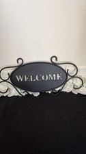 Old  Round Metal Black Welcome Wall Mounted Sign