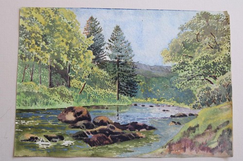 Antique watercolour river - watercolour,
