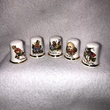 Finsbury Fine Bone China NURSERY RHYMES THIMBLES Set of 5 Made in England Vtg